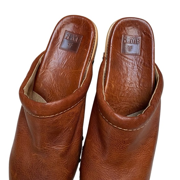 Frye Clara Campus Clogs Brown Leather Size 7 | 2.5” Heel Platform Mules - Picture 4 of 16